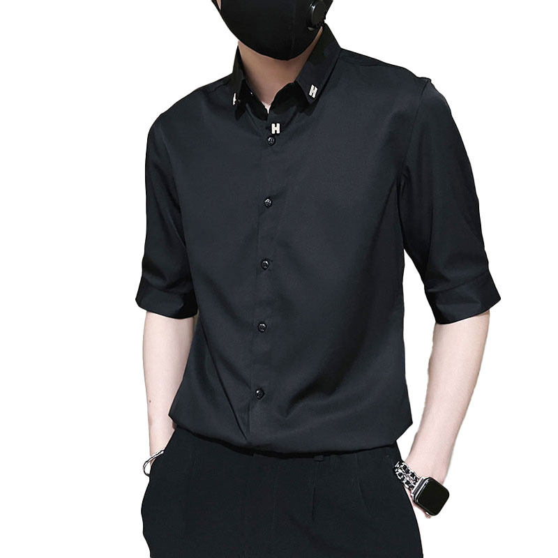C251-P58控89夏季男时尚短袖衬衫潮流男小伙衬衣黑4,男装T恤,电商A346
