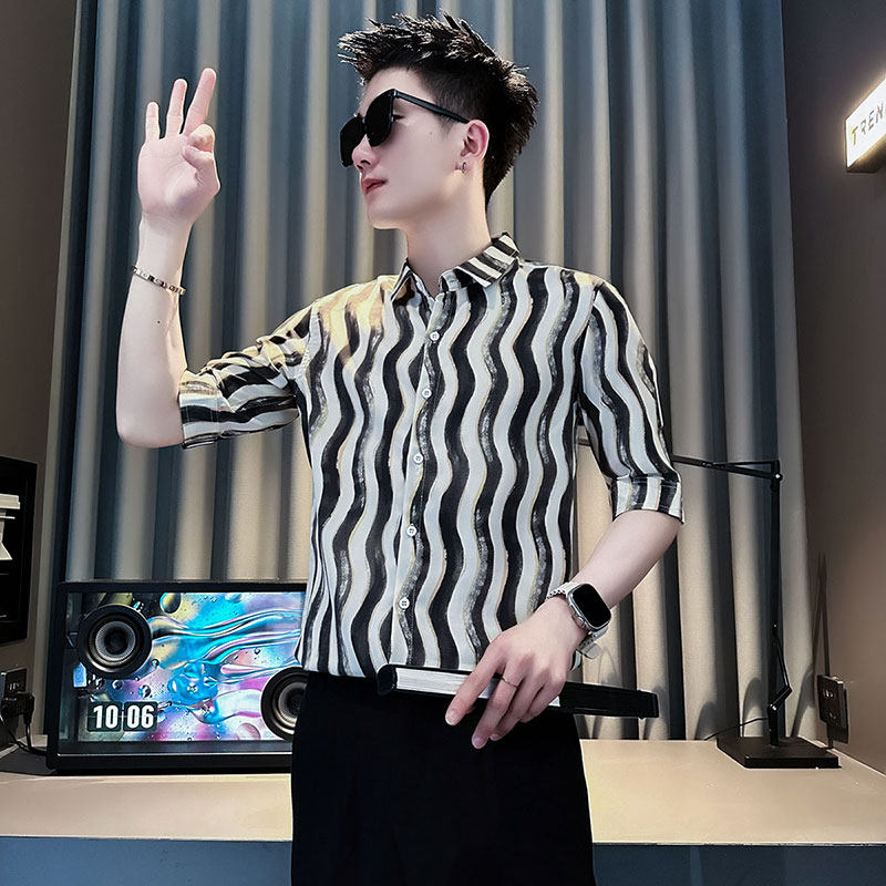 C285-P58控88男士夏季中袖衬衫社会小伙潮流男短袖衬衣红1,男装衬衫,电商A346
