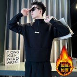 W208R-P78控108冬季小伙圆领拉链加绒加厚卫衣男店主风卫衣黑1，男装卫衣，电商A346