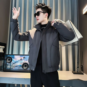 F216-P138控188社会小伙立领棉衣外套潮流修身棉服男灰1,穿衣搭配什么上灰下黑图片