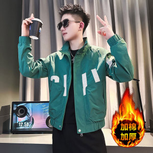 J171R-P108控148 冬裝新款社會(huì)小伙店主風(fēng)潮男夾克加棉外套 綠1圖片