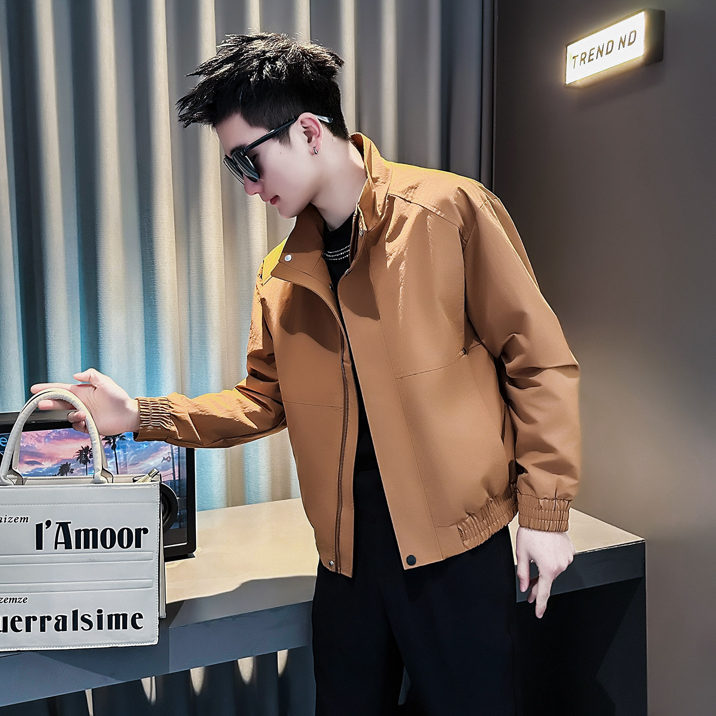 J267-P98控145春装新款社会小伙店主风潮男夹克外套黄1，男装夹克，电商A346