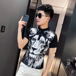 P147-P45控65社会小伙夏季修身短袖polo衫男翻领t恤潮黑
