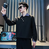 W215-P68控98秋季社会小伙翻领卫衣男店主风卫衣白，男装卫衣，电商A346