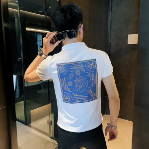 P148-P45 控65 社会小伙修身短袖polo衫男翻领t恤潮 白1图片