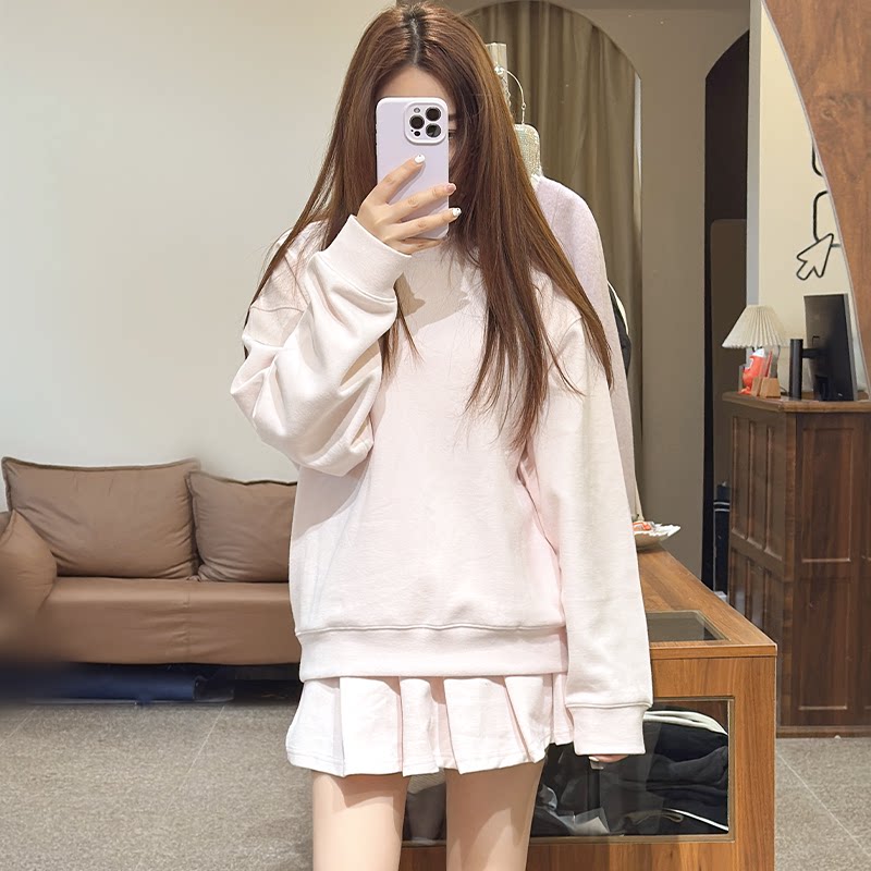 春夏装无帽卫衣套装女春季新款韩系甜美减龄高腰百褶短裙两件套