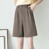 高腰直筒中裤 西装 a字显瘦休闲阔腿黑色 女少女夏季 薄款 短裤 5五分裤