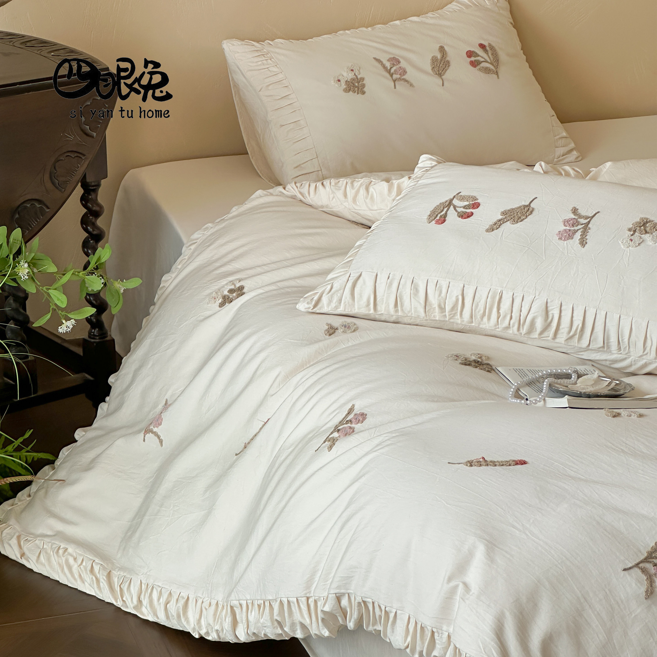 芳树乐园︱法式少女毛巾绣全棉长绒棉四件套纯棉贡缎被套床单床品