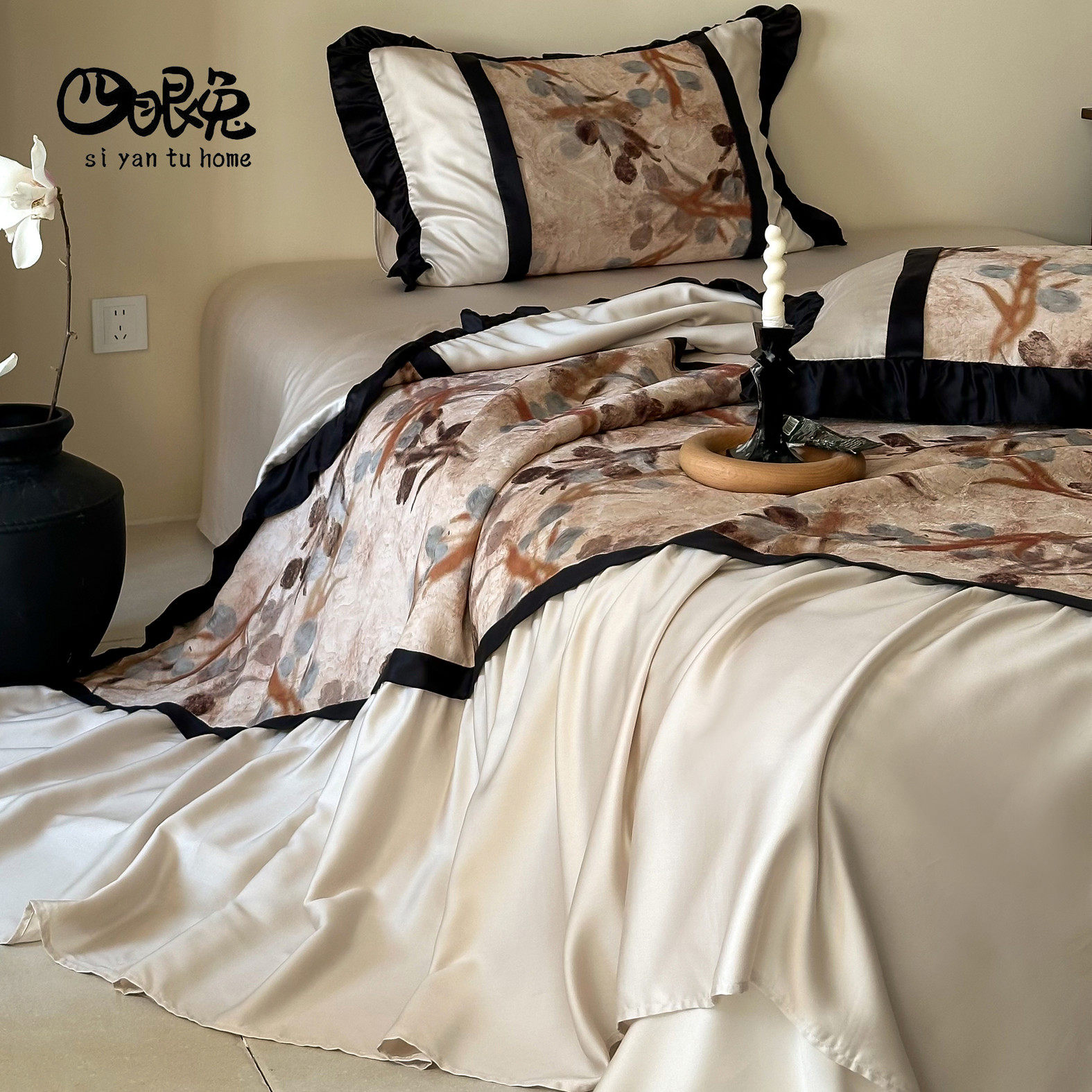 水墨江南︱法式覆古天丝夏被四件套夏季空调被丝滑裸睡床单薄被子,床上用品,化纤被,淘宝优惠券,粉丝福利购,淘宝优惠卷