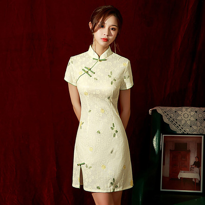 国风蕾丝中式短款改良旗袍2025新款年轻款女复古小个子连衣裙夏季