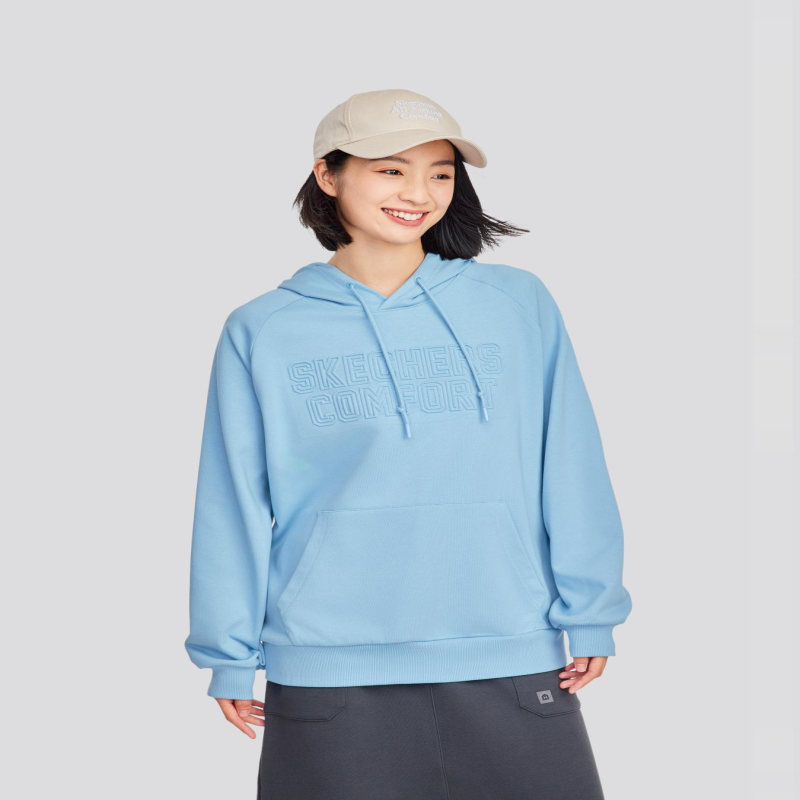 Skechers斯凯奇新款中性连帽休闲运动保暖针织套头卫衣L324U095