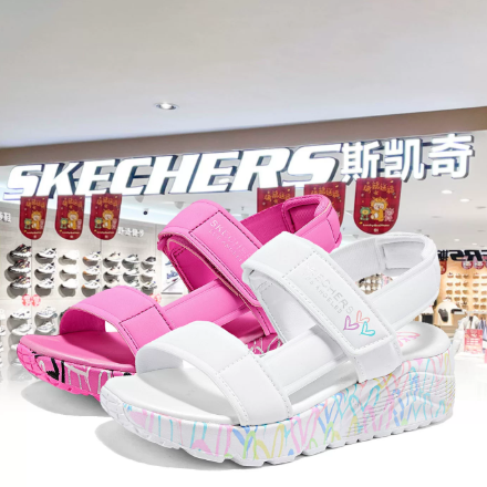 斯凯奇25夏季新款女童儿童泡泡鞋休闲魔术贴开口露趾凉鞋314094L