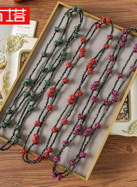 新款香云纱暗黑荆棘叠戴民族风串珠毛衣链设计感颈链项链女