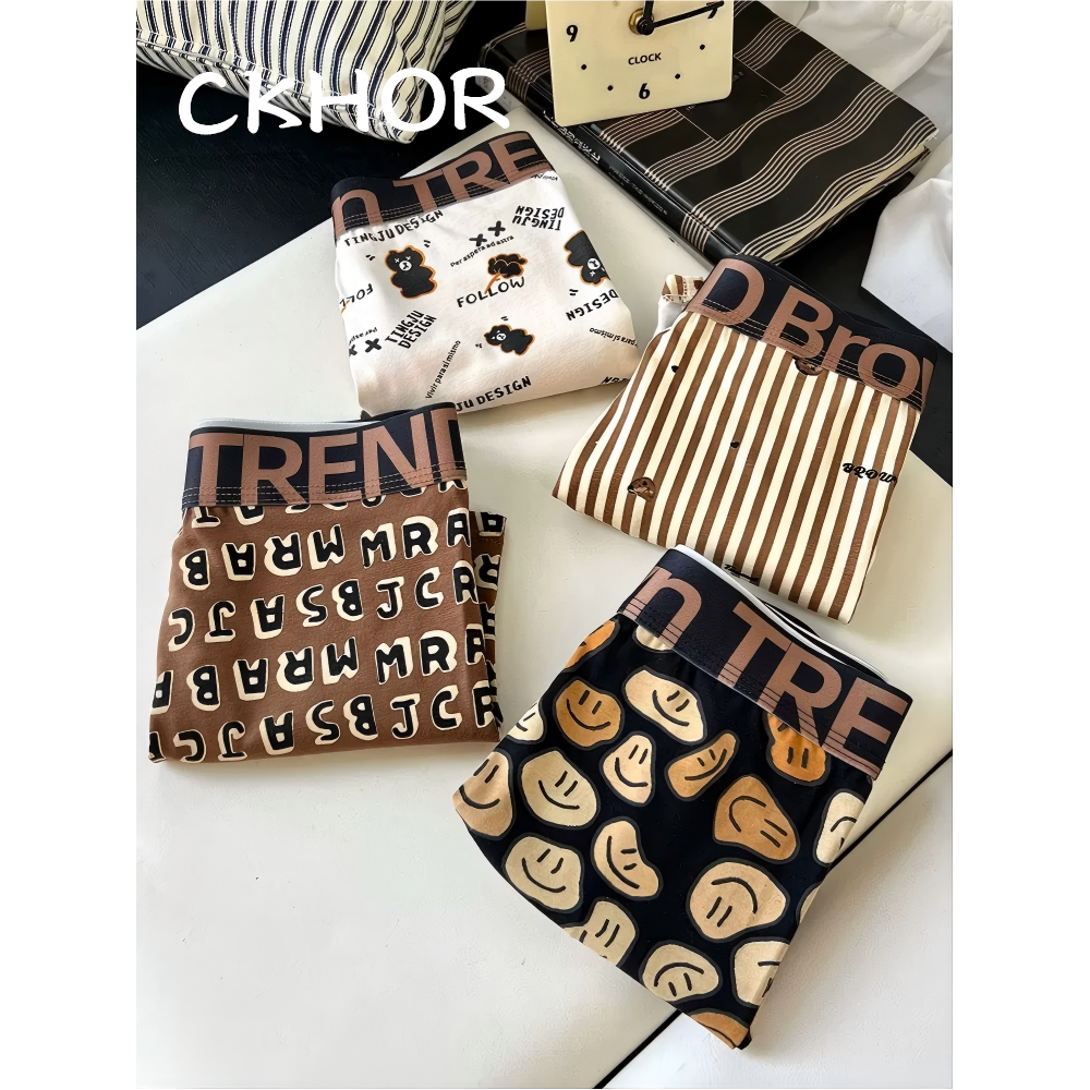 CKHOR 2026新款复古男士内裤男生纯棉透气卡通印花平角四角短裤头