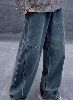 Rural man 重磅14.5OZ加绒牛仔裤男冬季解构拼接微锥工装直筒长裤