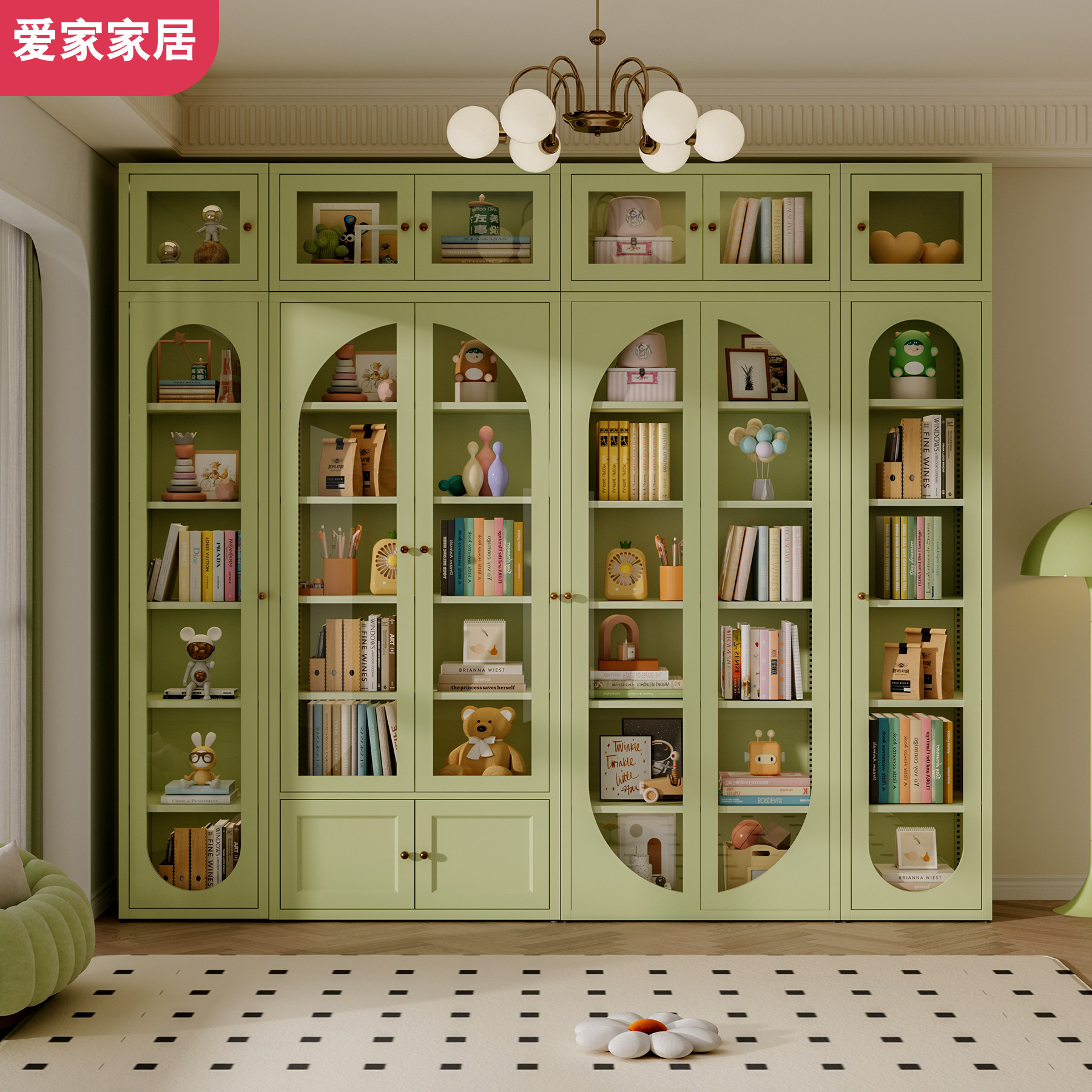 美式拱形钢制铁艺书柜家用客厅整墙组合柜子杂志柜落地书架展示柜