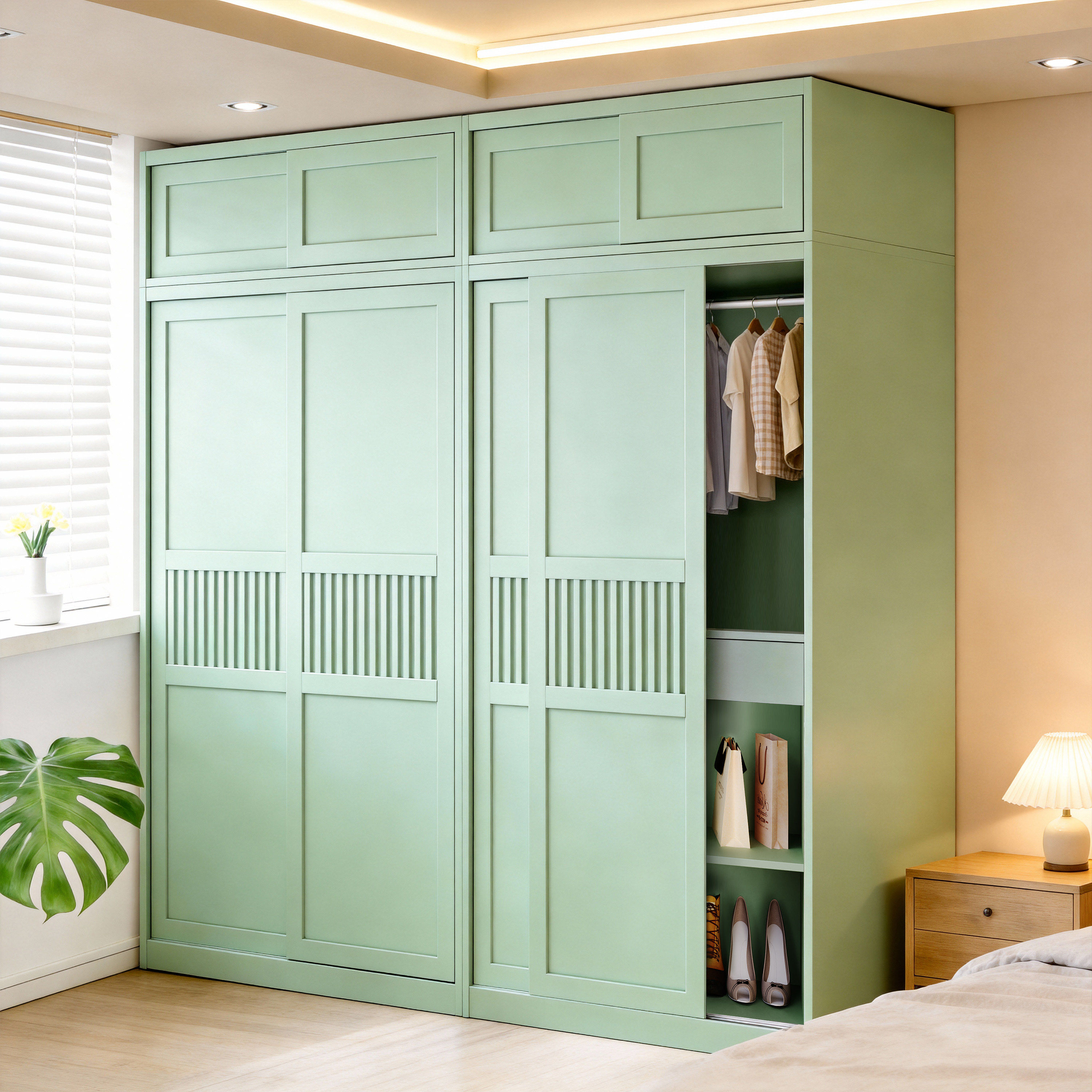 推拉门衣柜环保加厚金属衣柜家用卧室大容量儿童储物柜收纳衣橱