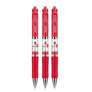 得力红笔教师专用批改 0.5mm老师改作业红色笔按动中性笔学生用标记重点红色水笔芯粗水性笔大容量学生文具