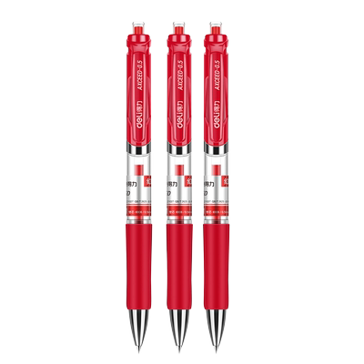 得力红笔教师专用批改按动中性笔