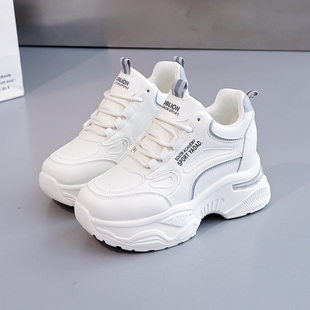 女春季 女鞋 运动鞋 小白鞋 内增高厚底休闲2025春秋新款 全皮面老爹鞋