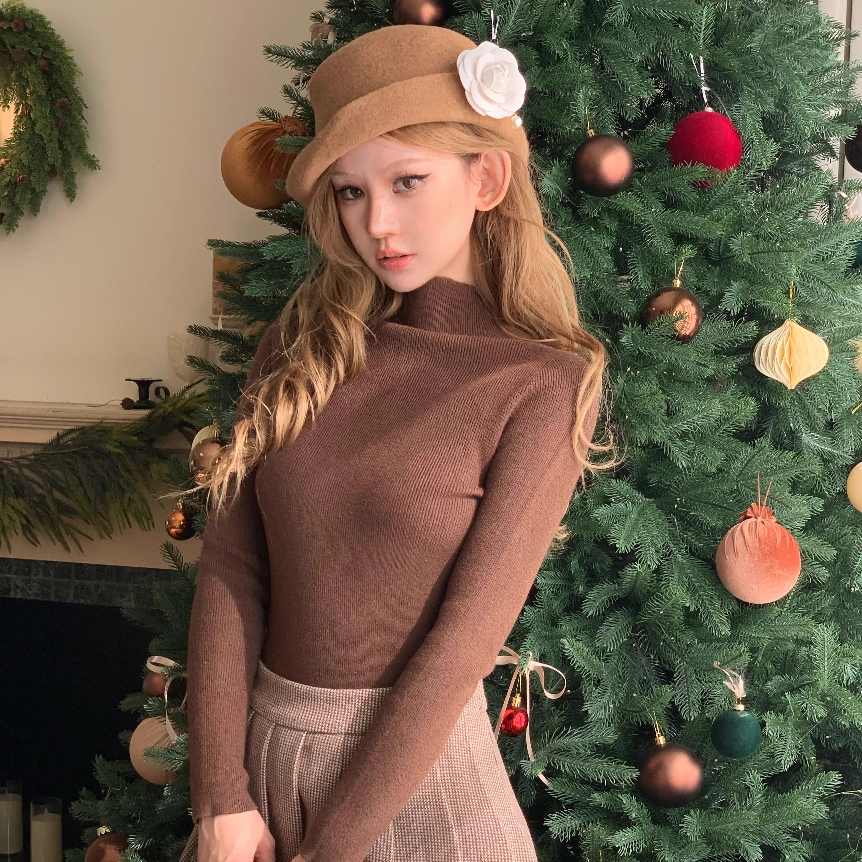 HELERUNmiu系毛呢高腰百褶裙