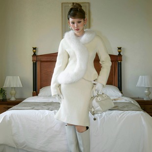 65羊毛复古毛呢外套狐狸毛毛领夹棉半裙套装 lady Dio HELERUN