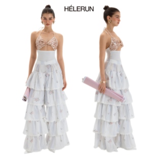 子裙裤 HELERUN 小众设计高腰蛋糕裤 重工刺绣花边长裤 女 原创设计