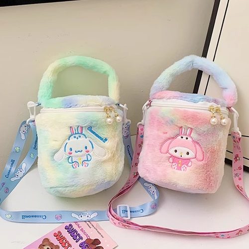 2024新款包包女包毛绒水桶包女孩小毛毛包女可爱儿童小卡通斜挎包
