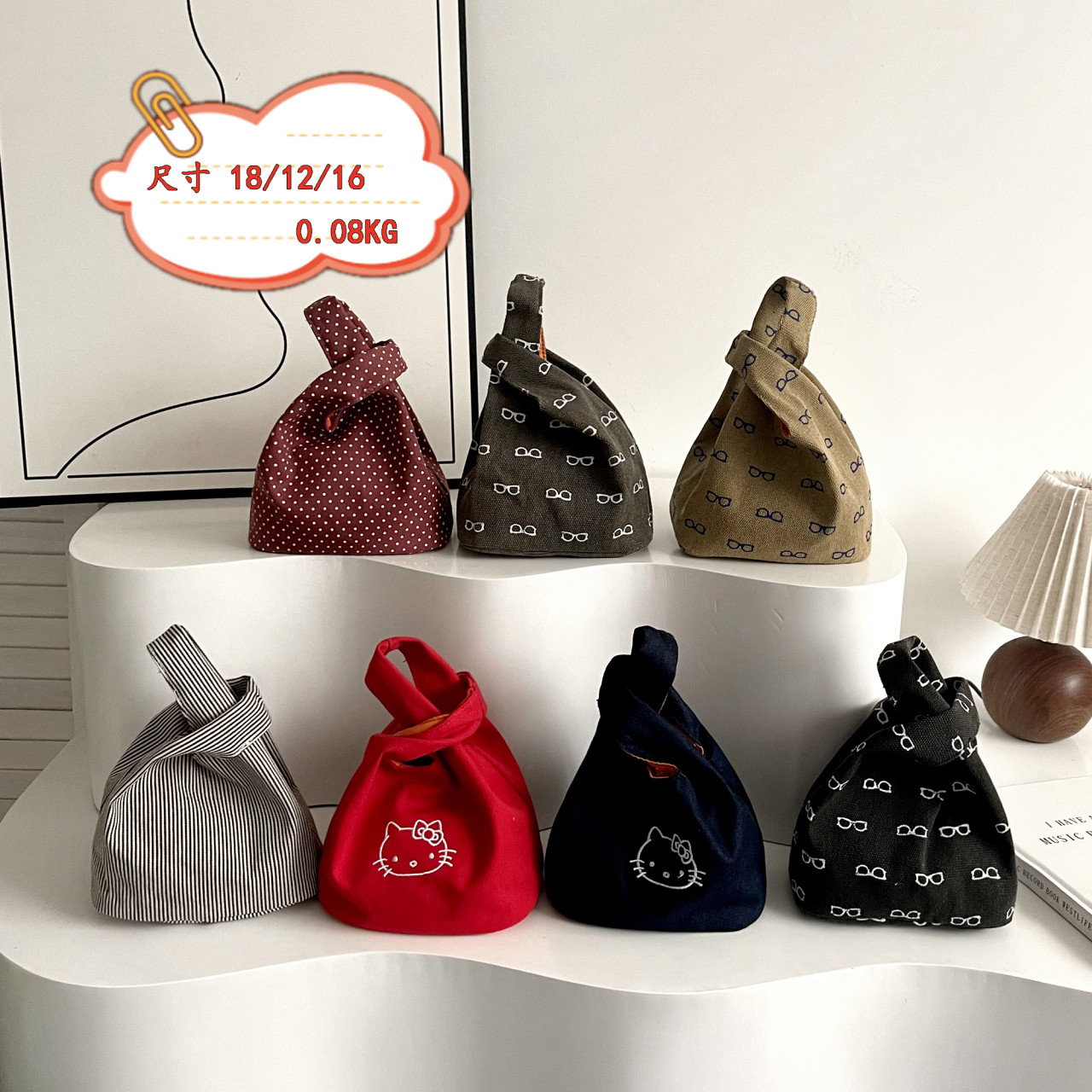 新款小熊帆布包女印花百搭学生便携上班手拎便当包手提袋子帆布袋