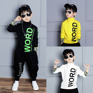 儿童打底衫秋季加绒内搭潮男童t恤长袖纯棉9岁中大童10半高领上衣