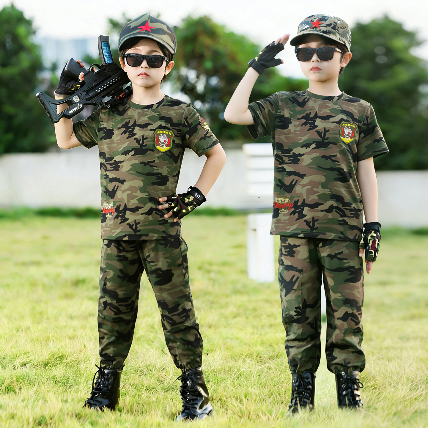 男童迷彩服套装儿童夏季短袖小警官衣服儿童军人装特种兵新式夏天
