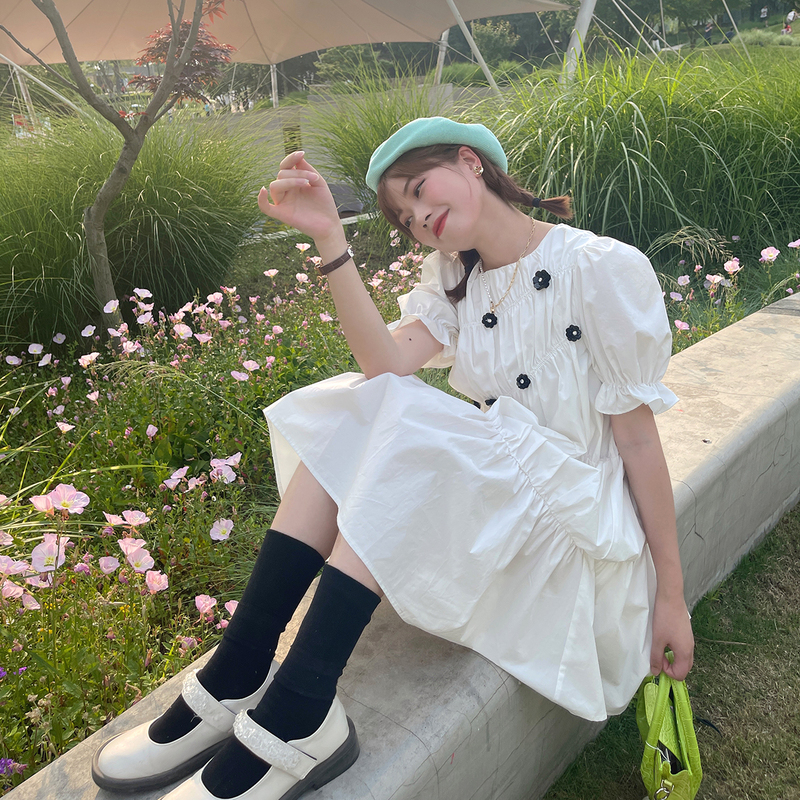 #French first love sweet little bubble sleeve dress