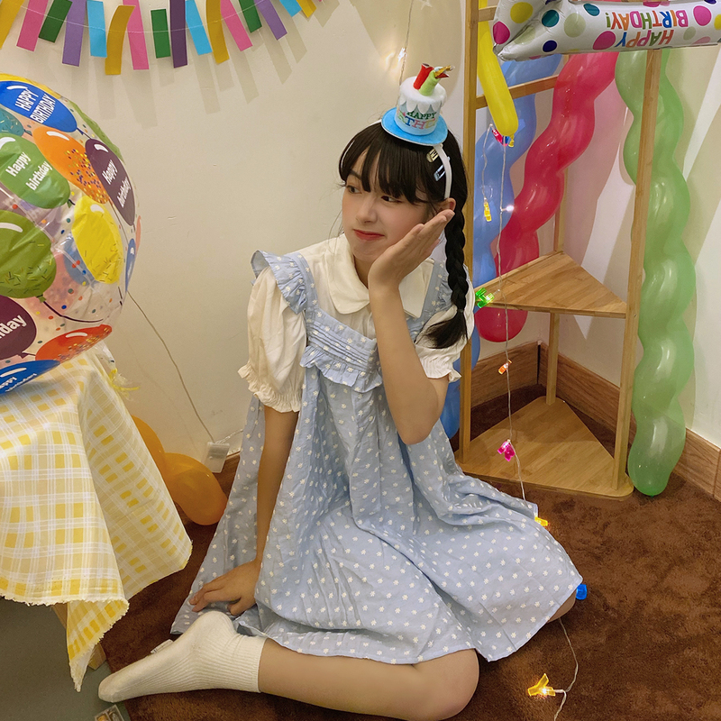 #Real price ᦇ Polka Dot strap skirt small fresh sweet suspender dress women's summer