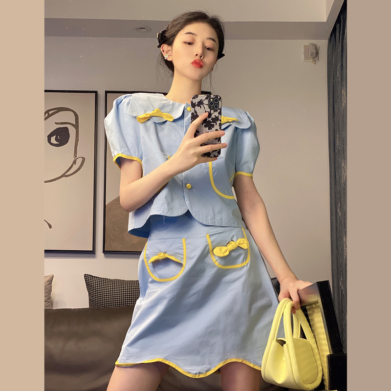 #Sweet short sleeve shirt skirt small fashion suit women's summer