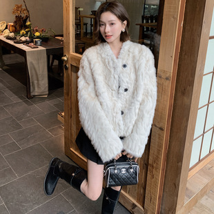 山茶物语 立领仿小湖羊皮草外套女秋冬新款毛绒绒大衣环保毛短款