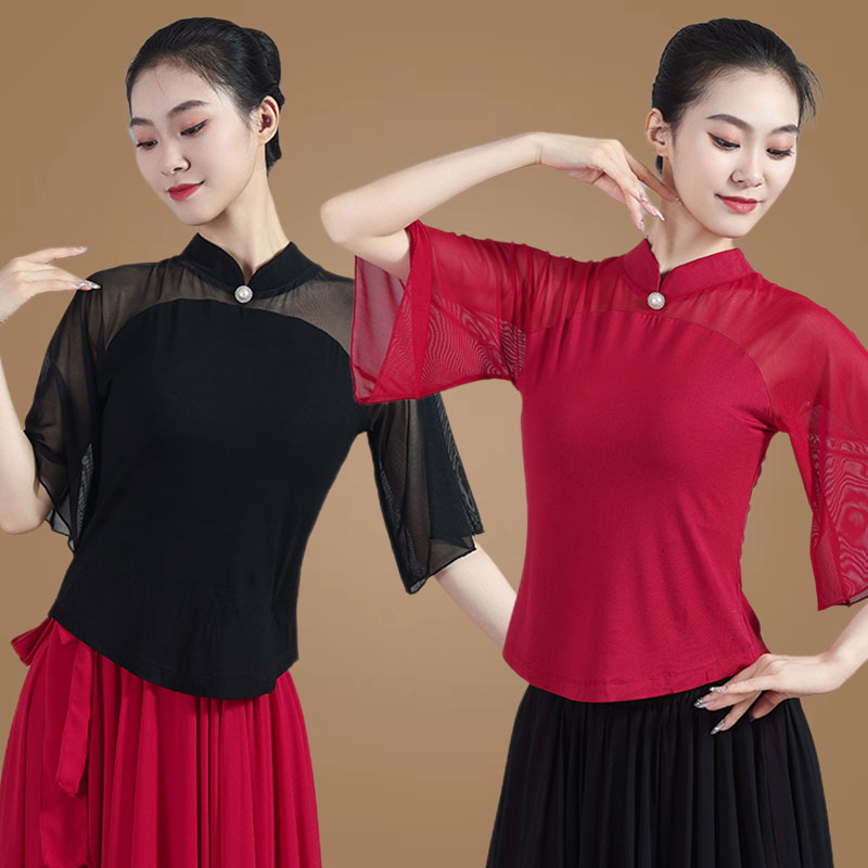 广场舞中袖衣服古典舞服上衣
