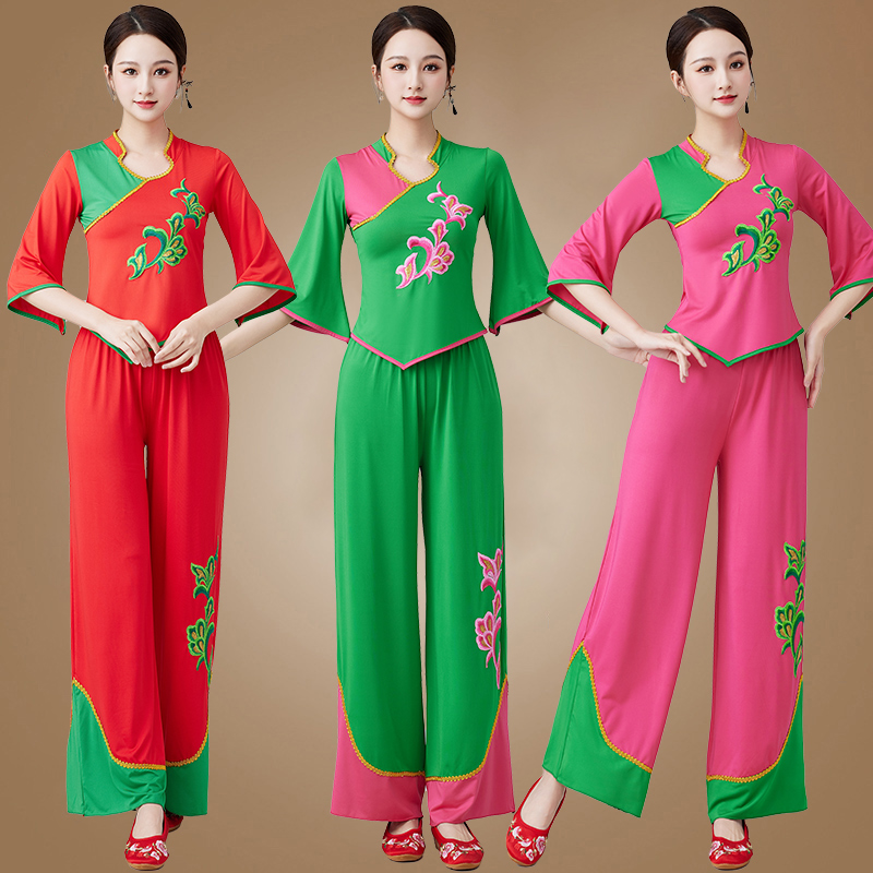 广场舞服装新款套装喇叭袖