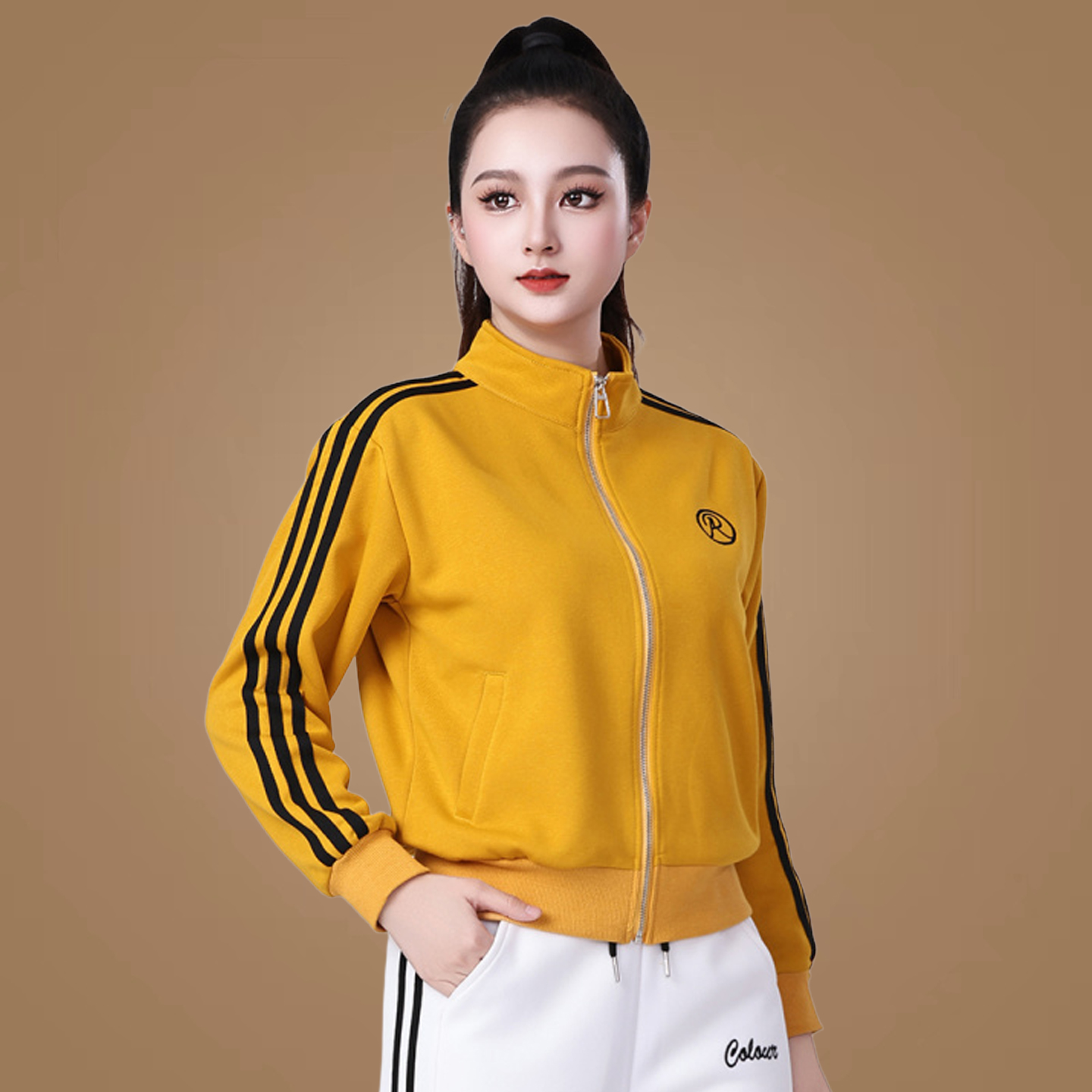 秋冬新款广场舞服装拉链开衫运动健身操舞蹈上衣时尚百搭演出外套