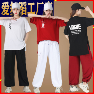 新款 褲 時(shí)尚 休閑工裝 女短袖 跳廣場(chǎng)舞寬松版 曳步舞服裝 運(yùn)動(dòng)服夏 套裝
