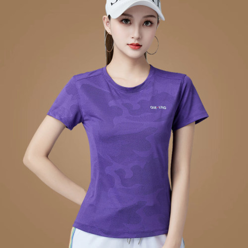 广场舞服装夏新款运动T恤女休闲健身跑步衣跳健身操速干短袖上衣