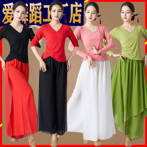 新款中国风名族古典舞广场舞练功服女跳舞蹈裙裤莫代尔衣演出服女