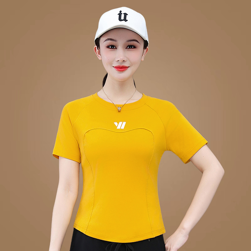 广场舞服装夏季新款上衣健身操舞蹈休闲运动短袖t恤团体演出衣服