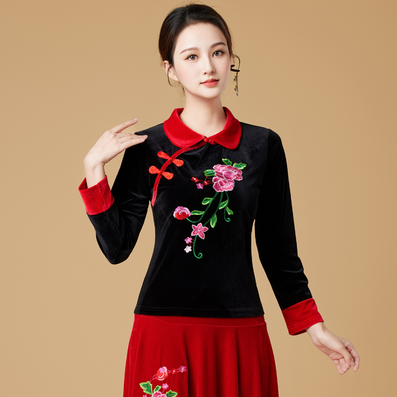 民族风舞蹈上衣女秋冬新款
