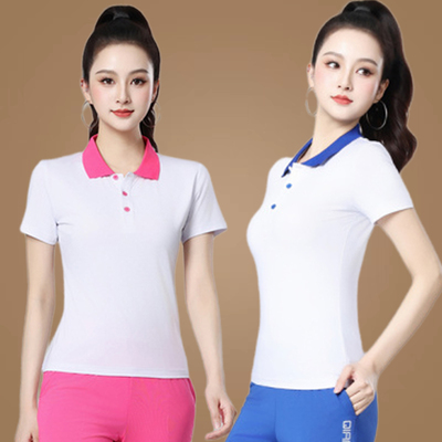 夏季短袖POLO领舞蹈t恤速干运动健身上衣凉快不挑年龄广场舞衣服