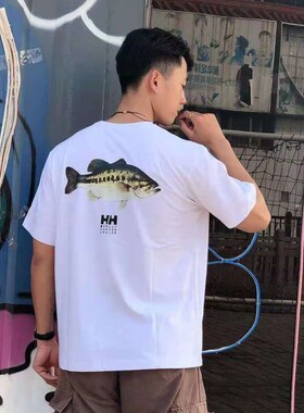 BEAMS x HELLY HANSEN 联名 ANELER 日系鲈鱼图案路亚宽松短袖T恤