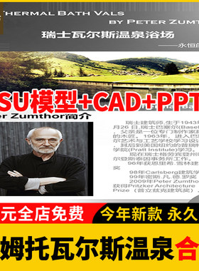 建筑大师卒姆托作品资料瓦尔斯温泉浴场SU模型CAD平面图纸ppt分析
