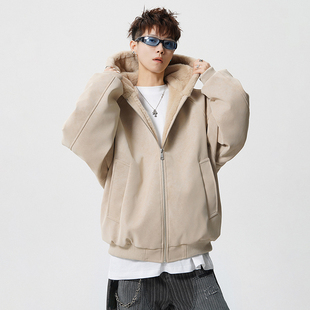 PU皮座山雕外套棉服男女款深秋初冬穿搭加绒加厚美式三防连帽棉衣