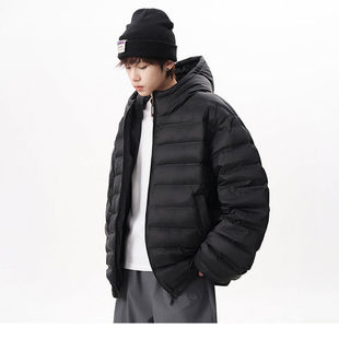 黑色美式连帽排骨羽绒服男冬季短款轻薄cleanfit户外保暖运动外套