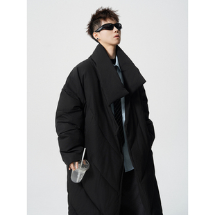 冬季行走的大棉被潮牌设计感大码宽松羽绒服男过膝中长款棉服外套