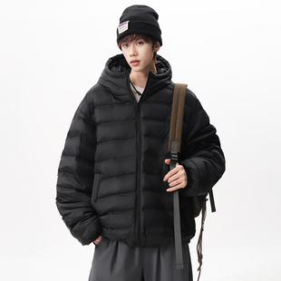 黑色美式连帽排骨羽绒服男冬季短款轻薄cleanfit户外保暖运动外套